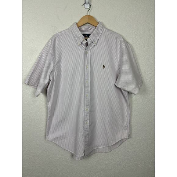 Ralph Lauren Mens Button Up Shirt Sz XL White Purple Striped Preppy Classic Work - Picture 1 of 7